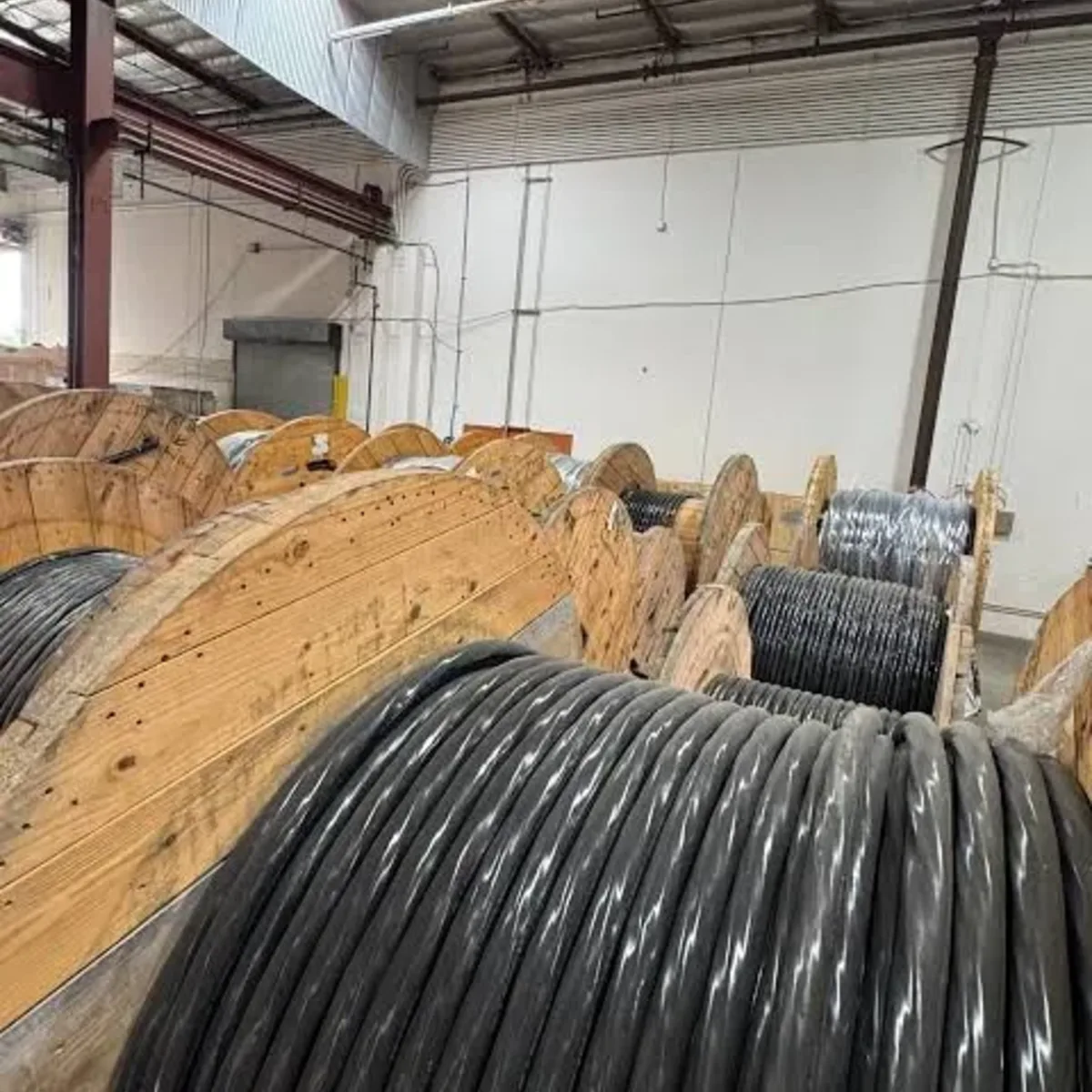 Reels of cable stacked at the Southern Breakers yard